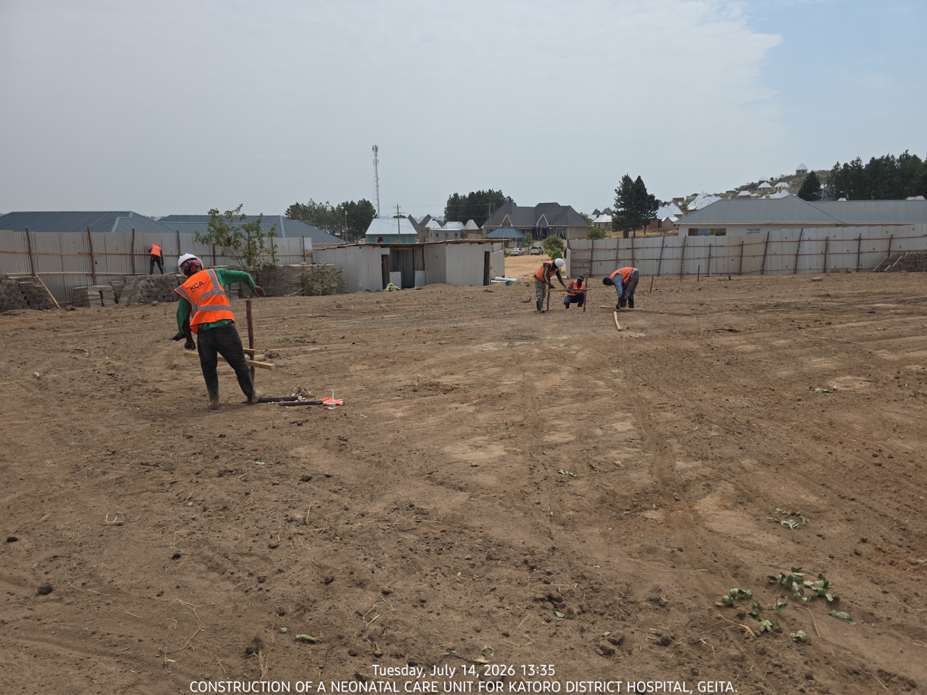 Site team preparing ground and marking out the building footprint